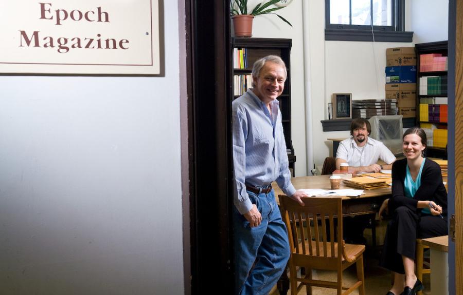 Michael Koch in the EPOCH office with MFA students