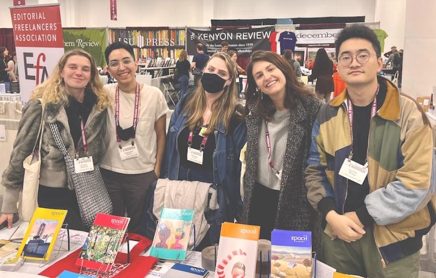 MFA students at the AWP Bookfair run the table for the department's literary magazine, "EPOCH," with past and current editions displayed for sale