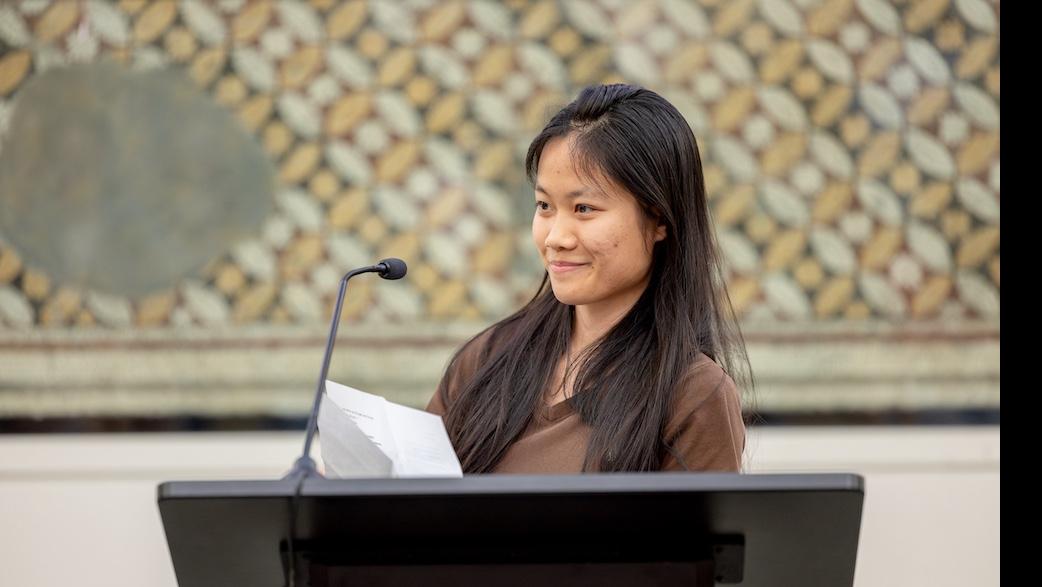 Anita Liu (BA ‘25) reads their poetry at the Spring 2025 Ammons Reading Series