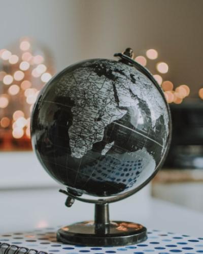 photograph of globe with African continent centered